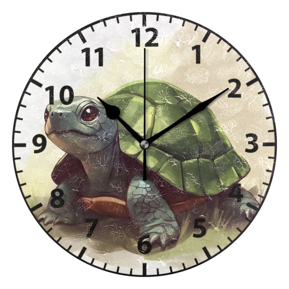 Child's Sketch Turtle Wall Clock Modern Small Clock Gold Hands for Office, Home, Bedroom,School 9.84in
