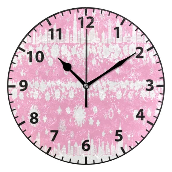 9.84in City Skyline and Flowers PVC Canvas Wall and Table Clock with Canvas Texture, Black or Gold Hands