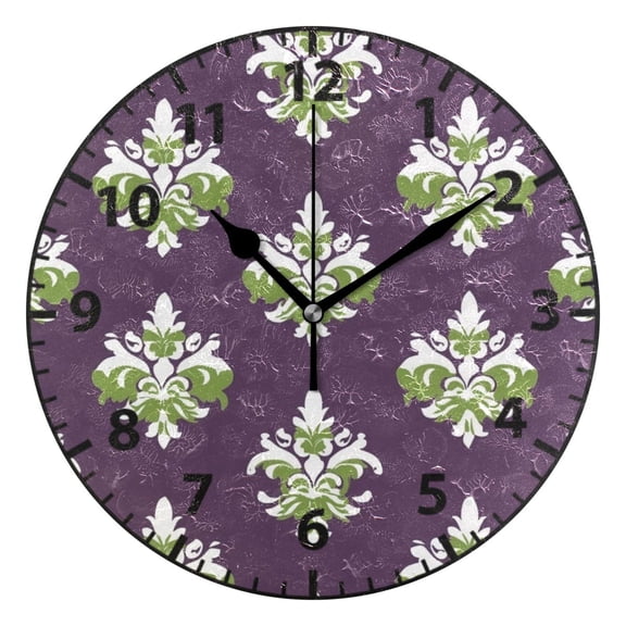 Classic Damask Pattern Wall Clock Modern Small Clock Black Hands for Office, Home, Bedroom,School 9.84in