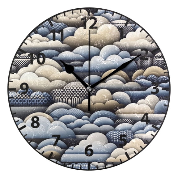 9.84in Clouds PVC Canvas Wall and Table Clock with Canvas Texture, Black or Gold Hands