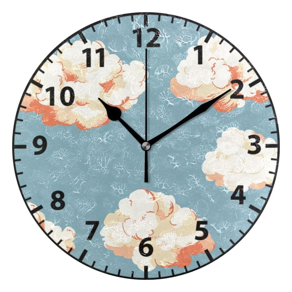 9.84in Clouds Pattern PVC Canvas Wall and Table Clock with Canvas Texture, Black or Gold Hands