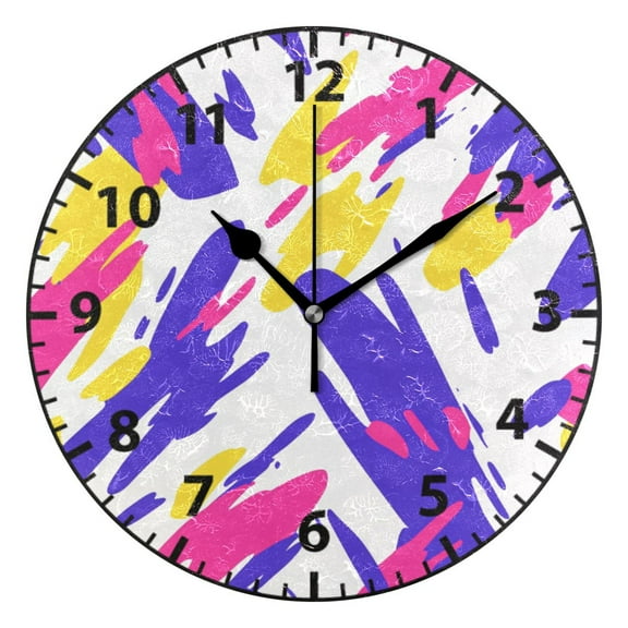 9.84in Colorful Abstract Brush Strokes PVC Canvas Wall and Table Clock with Canvas Texture, Black or Gold Hands