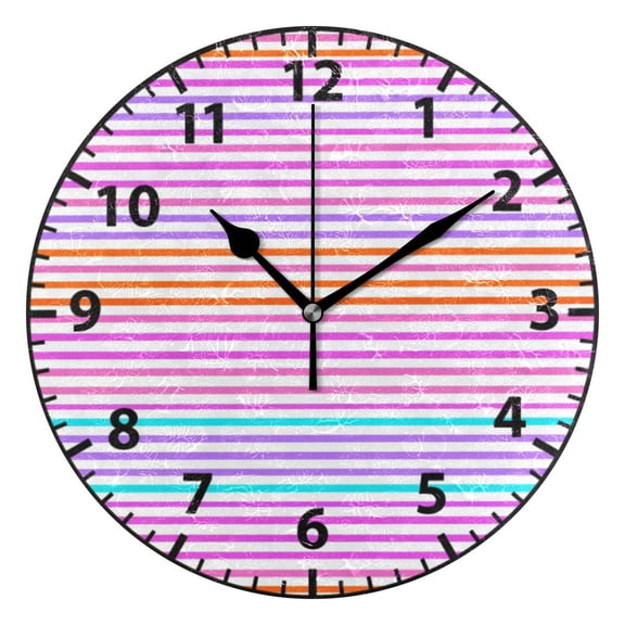 9.84in Colorful Horizontal Stripes Pattern PVC Canvas Wall and Table Clock with Canvas Texture, Black or Gold Hands