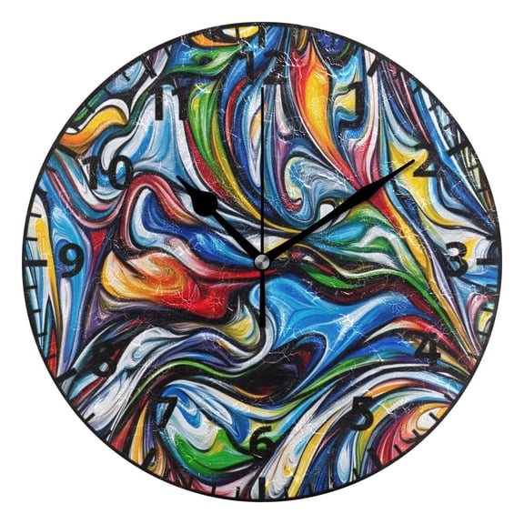 9.84in Colorful Twisted Dreams PVC Canvas Wall and Table Clock with Canvas Texture, Black or Gold Hands