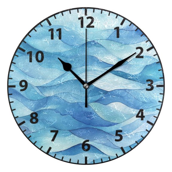 Cool Toned Waves Pattern Wall Clock Modern Small Clock Gold Hands for Office, Home, Bedroom,School 9.84in