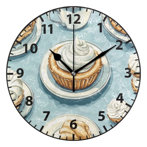 Cream Cake Pattern Wall Clock Modern Small Clock Gold Hands for Office, Home, Bedroom,School 9.84in