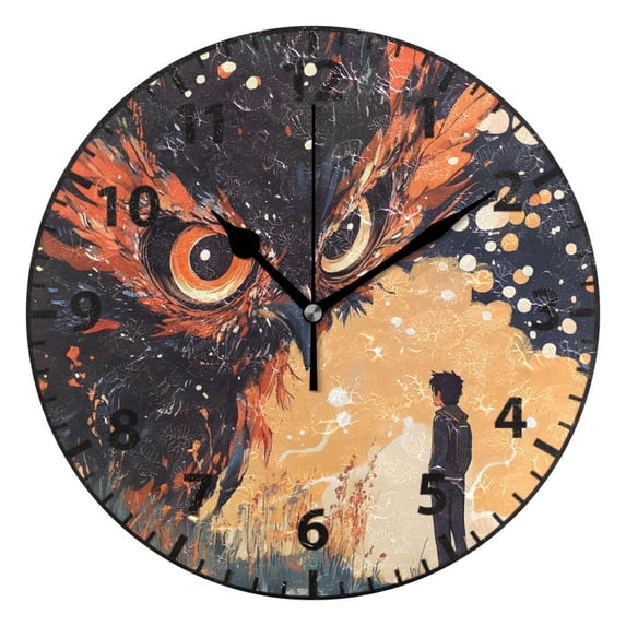 Creative Owl Wall Clock Modern Small Clock Black Hands for Office, Home, Bedroom,School 9.84in