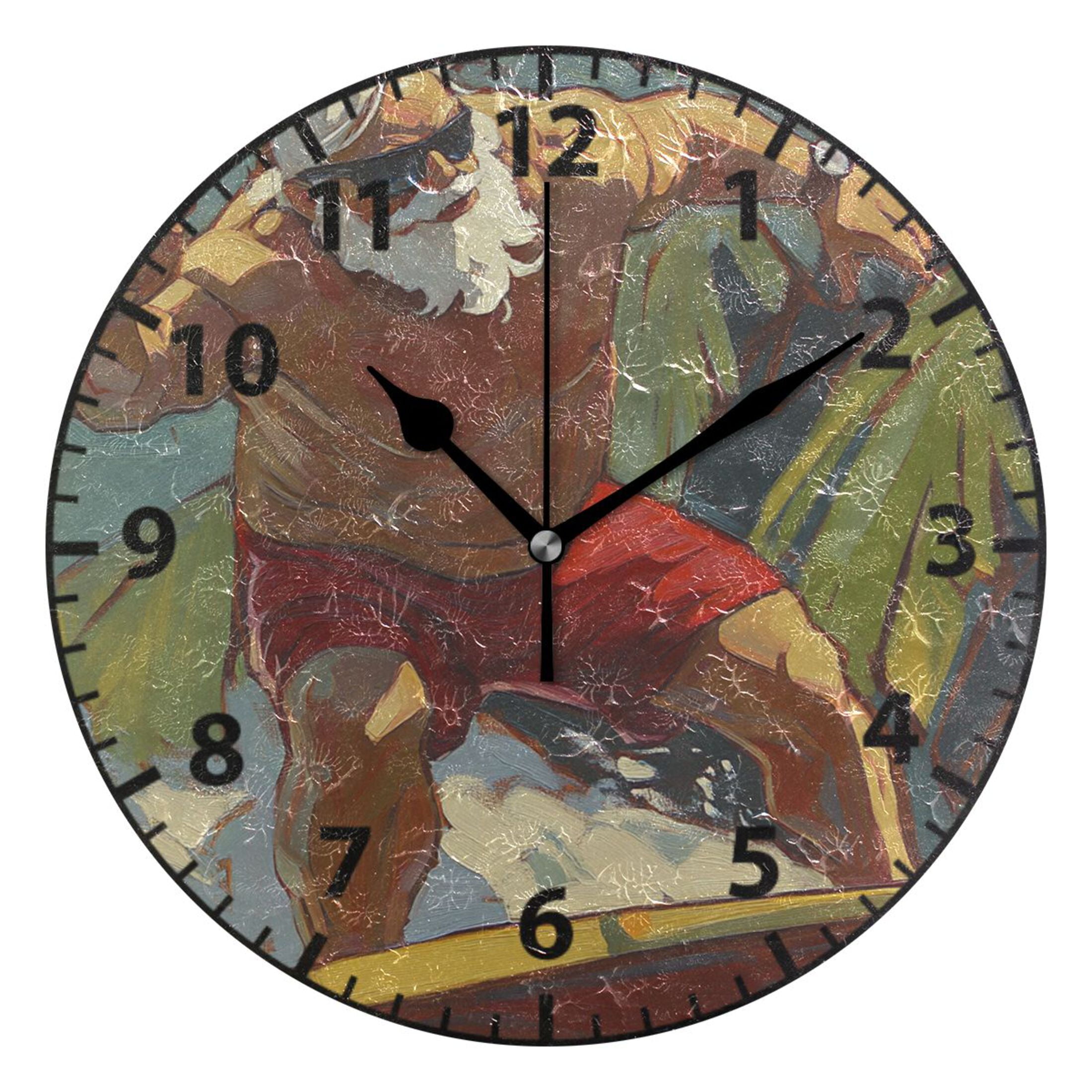 Creative Surfing Santa Claus Wall Clock Modern Small Clock Black Hands ...