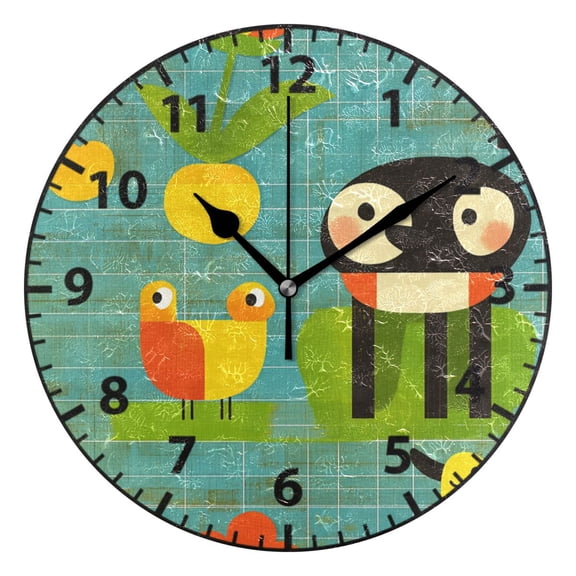 Cute Animal Characters Wall Clock Modern Small Clock Black Hands for Office, Home, Bedroom,School 9.84in