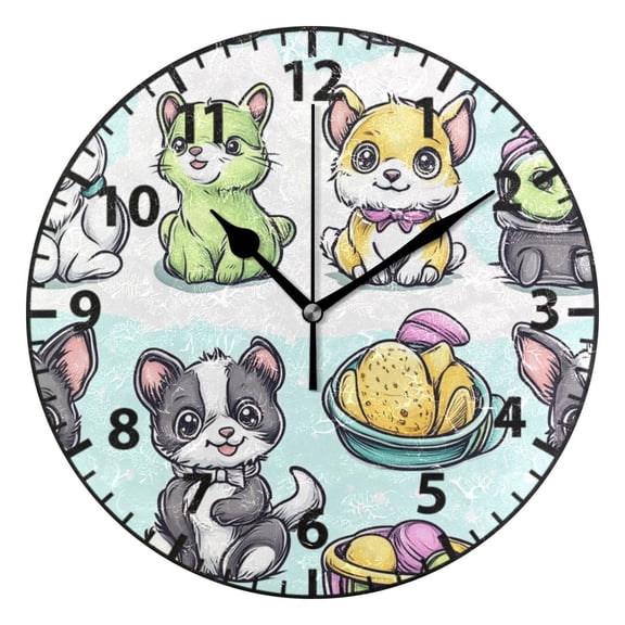 9.84in Cute Animals Patterns PVC Canvas Wall and Table Clock with Canvas Texture, Black or Gold Hands