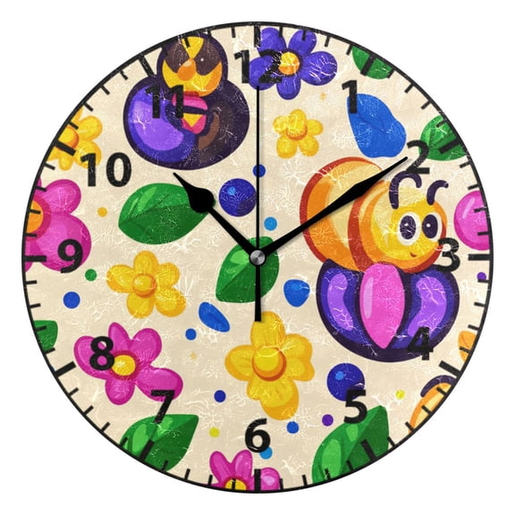 Cute Bugs and Flowers Wall Clock Modern Small Clock Gold Hands for Office, Home, Bedroom,School 9.84in