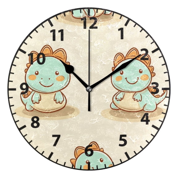 9.84in Cute Cartoon Dinosaurs Pattern PVC Canvas Wall and Table Clock with Canvas Texture, Black or Gold Hands