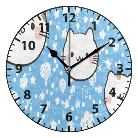 Cute Cat Faces Wall Clock Modern Small Clock Black Hands for Office, Home, Bedroom,School 9.84in