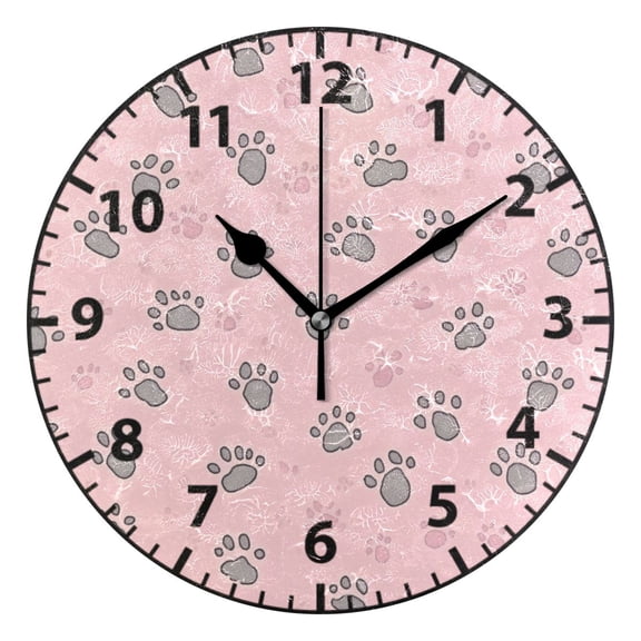 9.84in Cute Footprints PVC Canvas Wall and Table Clock with Canvas Texture, Black or Gold Hands