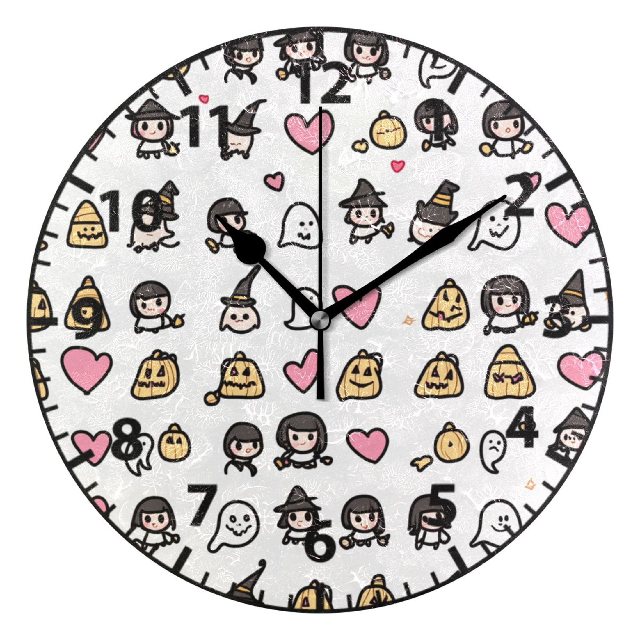 9.84in Cute Icons Theme PVC Canvas Wall and Table Clock with Canvas ...