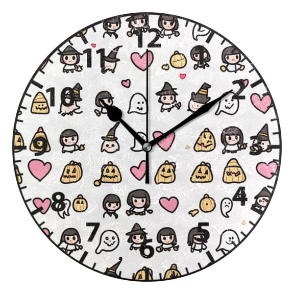 9.84in Cute Icons Theme PVC Canvas Wall and Table Clock with Canvas Texture, Black or Gold Hands