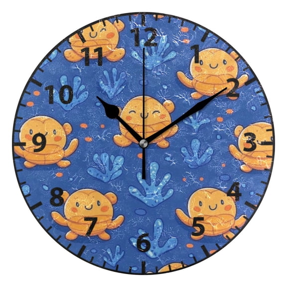 9.84in Cute Marine Creatures PVC Canvas Wall and Table Clock with Canvas Texture, Black or Gold Hands