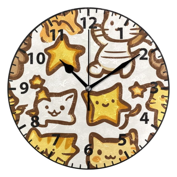 Cute Star Cat Wall Clock Modern Small Clock Black Hands for Office, Home, Bedroom,School 9.84in