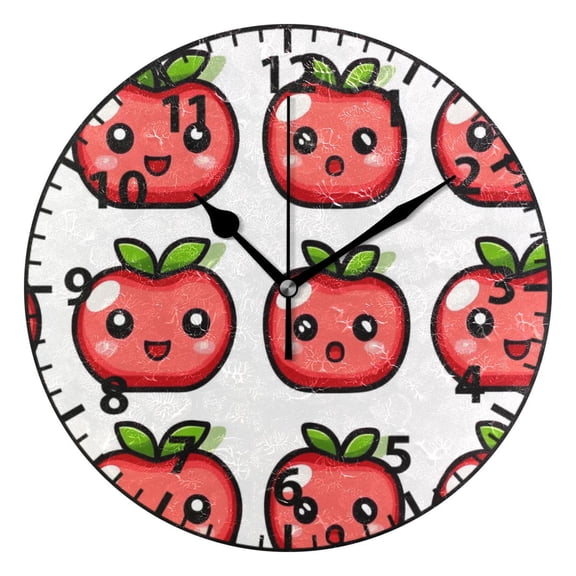 9.84in Cute Tomatoes PVC Canvas Wall and Table Clock with Canvas Texture, Black or Gold Hands