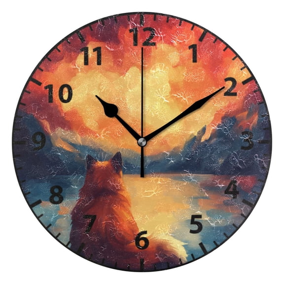 Dog Watching A Sunset Wall Clock Modern Small Clock Gold Hands for Office, Home, Bedroom,School 9.84in