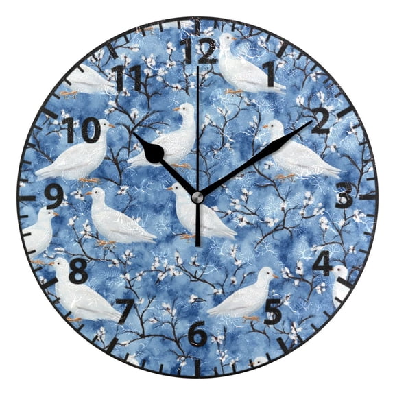 Doves Pattern Wall Clock Modern Small Clock Gold Hands for Office, Home, Bedroom,School 9.84in