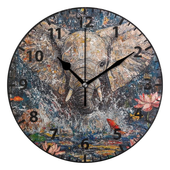 9.84in Elephant PVC Canvas Wall and Table Clock with Canvas Texture, Black or Gold Hands