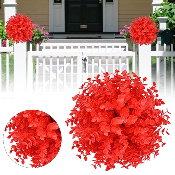9.84in Eucalyptus Topiary Balls Eucalyptus Stems Artificial Boxwood Balls Fake Plants Artificial Flowers for Outdoors Faux Plants Indoor Artificial Plants Outdoor Farmhouse Decor Home Decor, Red