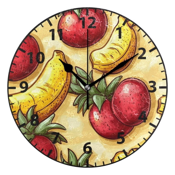 9.84in Featured Fruit Design PVC Canvas Wall and Table Clock with Canvas Texture, Black or Gold Hands