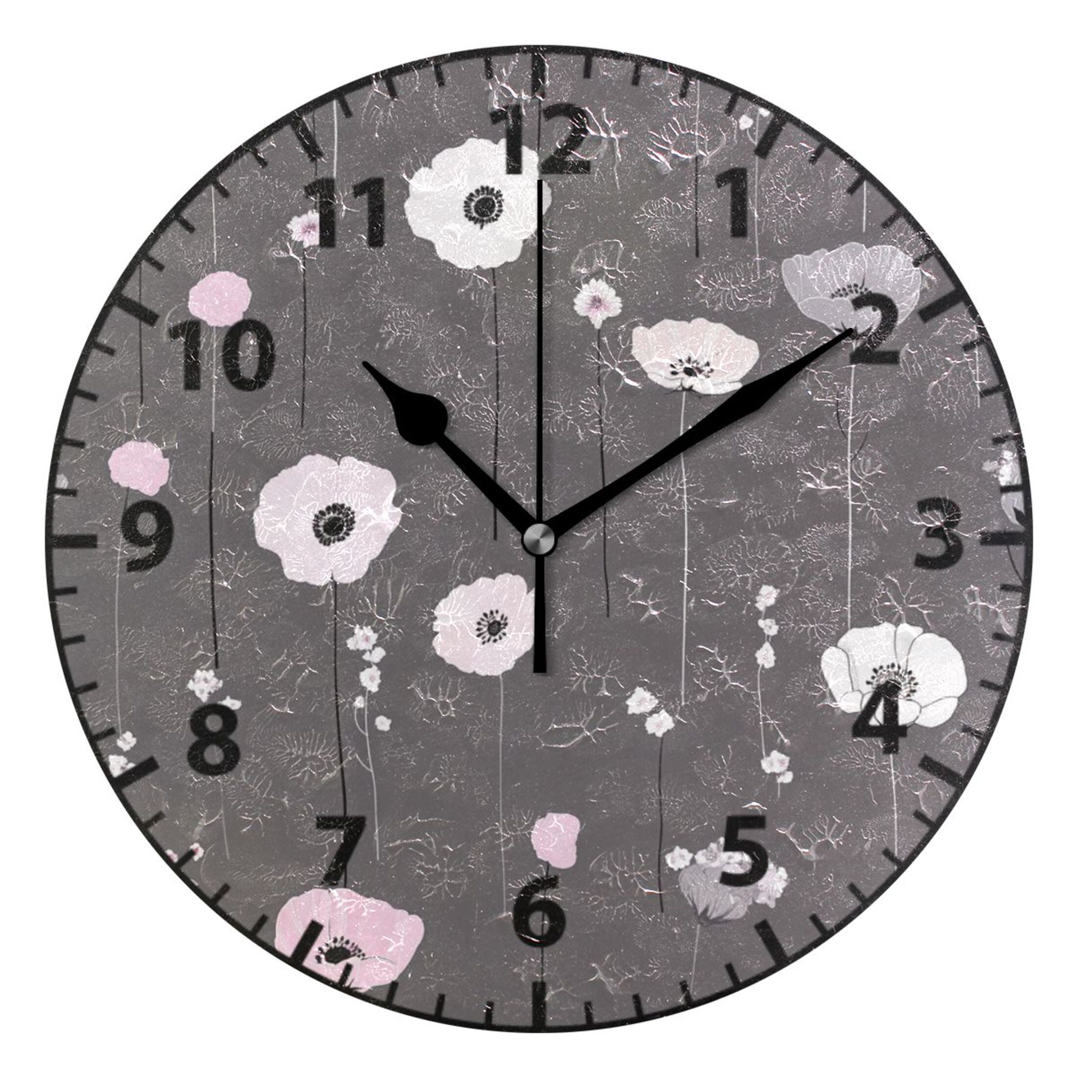 Floral Pattern Wall Clock Modern Small Clock Black Hands for Office ...