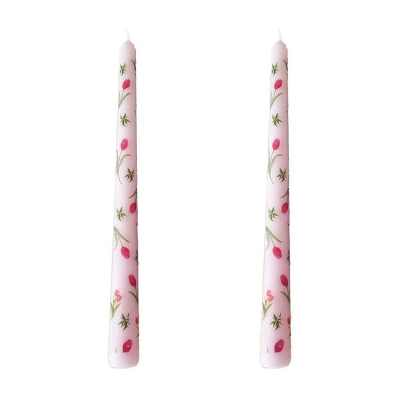 9.84in Flower Printed Taper Candles - Odorless Mixed Wax Wedding Dinner Candlesticks, 2-Pack Decorative Set (Purple)​