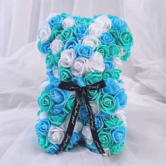 9.84in Foam Rose Bear Artificial Flower Plush Home Decor Gift