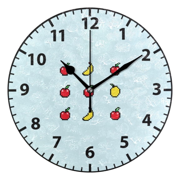 Fruit Icons Pattern Design Wall Clock Modern Small Clock Gold Hands for Office, Home, Bedroom,School 9.84in