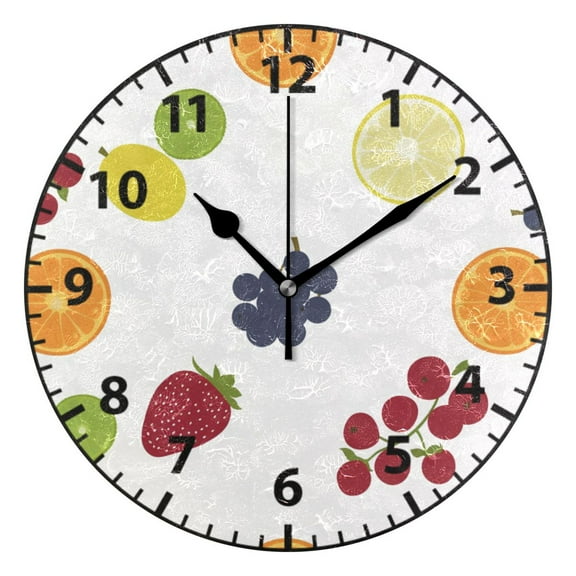 9.84in Fruits Pattern Design PVC Canvas Wall and Table Clock with Canvas Texture, Black or Gold Hands