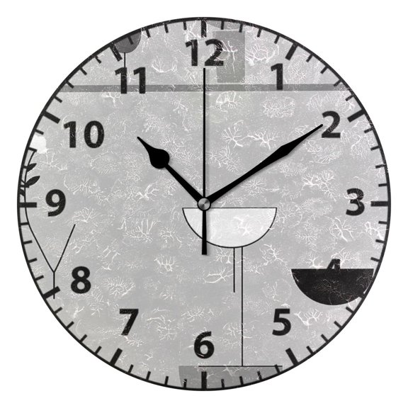 9.84in Geometric Vase Arrangement PVC Canvas Wall and Table Clock with Canvas Texture, Black or Gold Hands
