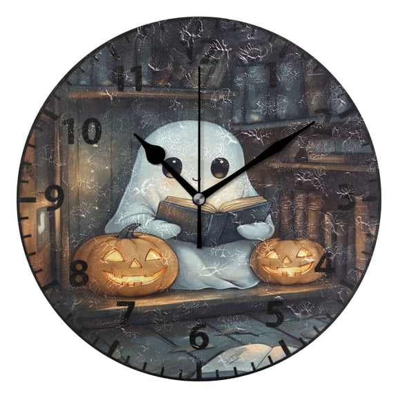 Ghost Read Book Wall Clock Modern Small Clock Gold Hands for Office, Home, Bedroom,School 9.84in