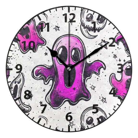 9.84in Ghost and Skull Pattern PVC Canvas Wall and Table Clock with Canvas Texture, Black or Gold Hands
