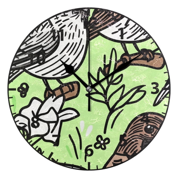 9.84in Green Background Bird PVC Canvas Wall and Table Clock with Canvas Texture, Black or Gold Hands