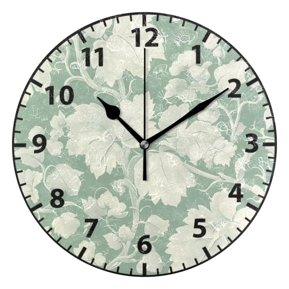 9.84in Green Floral Pattern PVC Canvas Wall and Table Clock with Canvas Texture, Black or Gold Hands