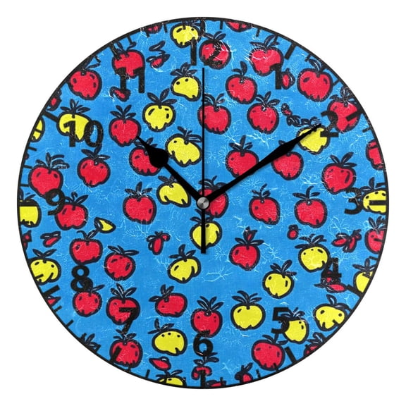 Hand Drawn Apples Pattern Wall Clock Modern Small Clock Black Hands for Office, Home, Bedroom,School 9.84in