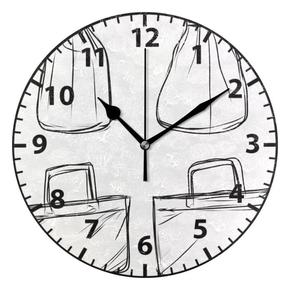 9.84in Hand Drawn Bag PVC Canvas Wall and Table Clock with Canvas Texture, Black or Gold Hands