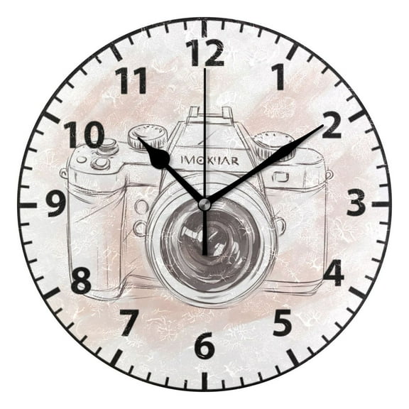 Hand Drawn Camera Wall Clock Modern Small Clock Black Hands for Office, Home, Bedroom,School 9.84in