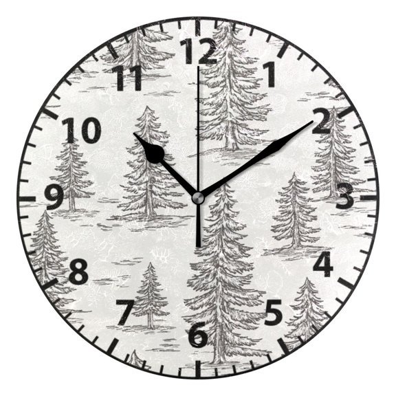 Hand Drawn Forest Wall Clock Modern Small Clock Black Hands for Office, Home, Bedroom,School 9.84in
