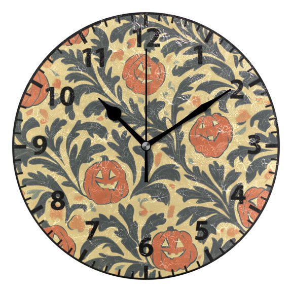 9.84in Happy Pumpkin PVC Canvas Wall and Table Clock with Canvas Texture, Black or Gold Hands