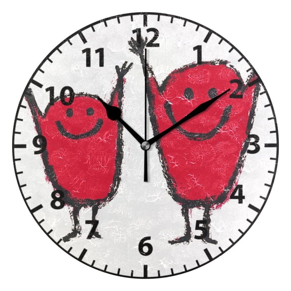 Happy Red Characters Wall Clock Modern Small Clock Black Hands for Office, Home, Bedroom,School 9.84in