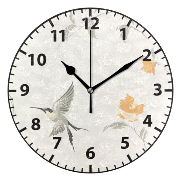9.84in Hummingbird and Flowers PVC Canvas Wall and Table Clock with Canvas Texture, Black or Gold Hands