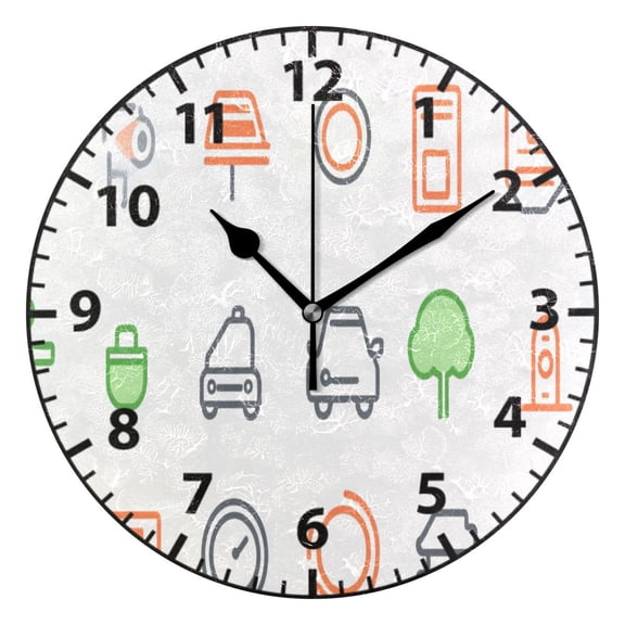 Icon Set for Urban Elements Wall Clock Modern Small Clock Gold Hands for Office, Home, Bedroom,School 9.84in