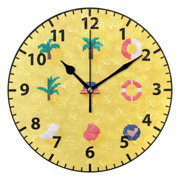 9.84in Icons Pattern PVC Canvas Wall and Table Clock with Canvas Texture, Black or Gold Hands