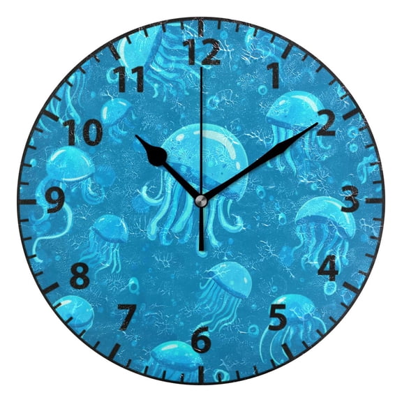 9.84in Jellyfish PVC Canvas Wall and Table Clock with Canvas Texture, Black or Gold Hands