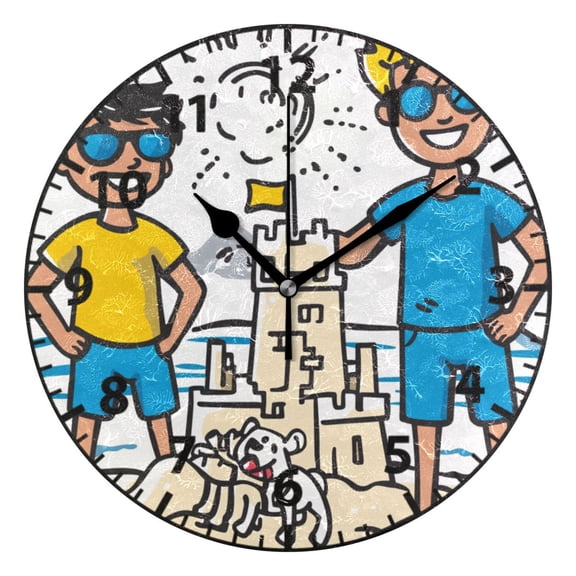 9.84in Kids Sand Castle PVC Canvas Wall and Table Clock with Canvas Texture, Black or Gold Hands