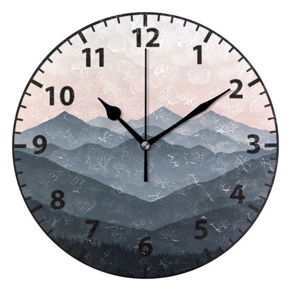 9.84in Layered Mountain PVC Canvas Wall and Table Clock with Canvas Texture, Black or Gold Hands